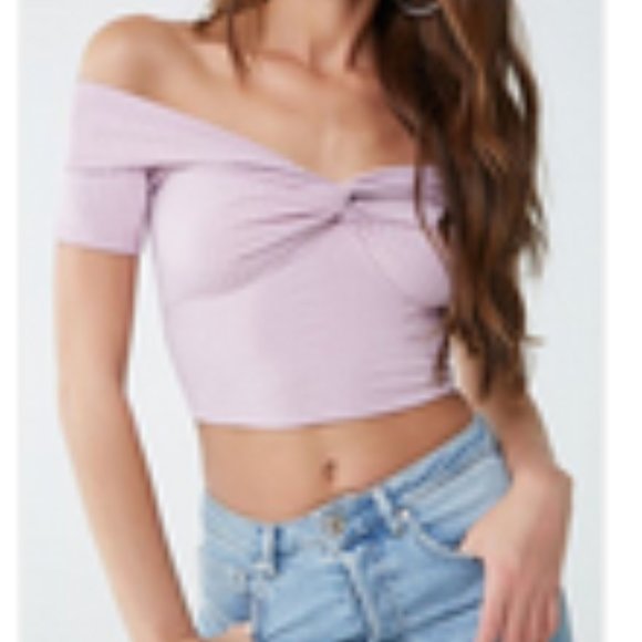 Off shoulder pink lavender crop top medium - Picture 4 of 12